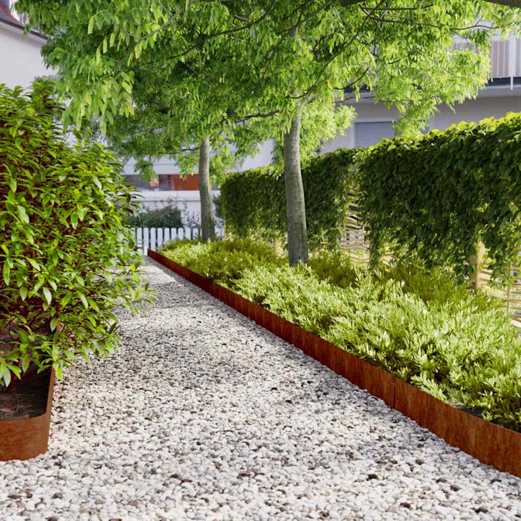 Bordas de relvado 10 pcs 15x103 cm aço corten flexível