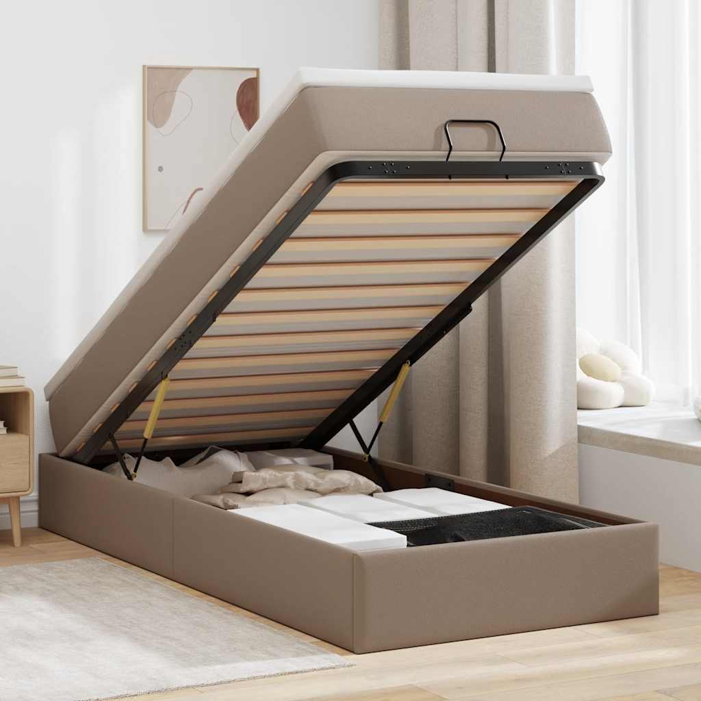 Moldura de cama otomano com colchão cappucino couro falso