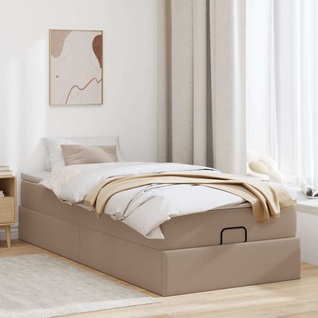 Moldura de cama otomano com colchão cappucino couro falso