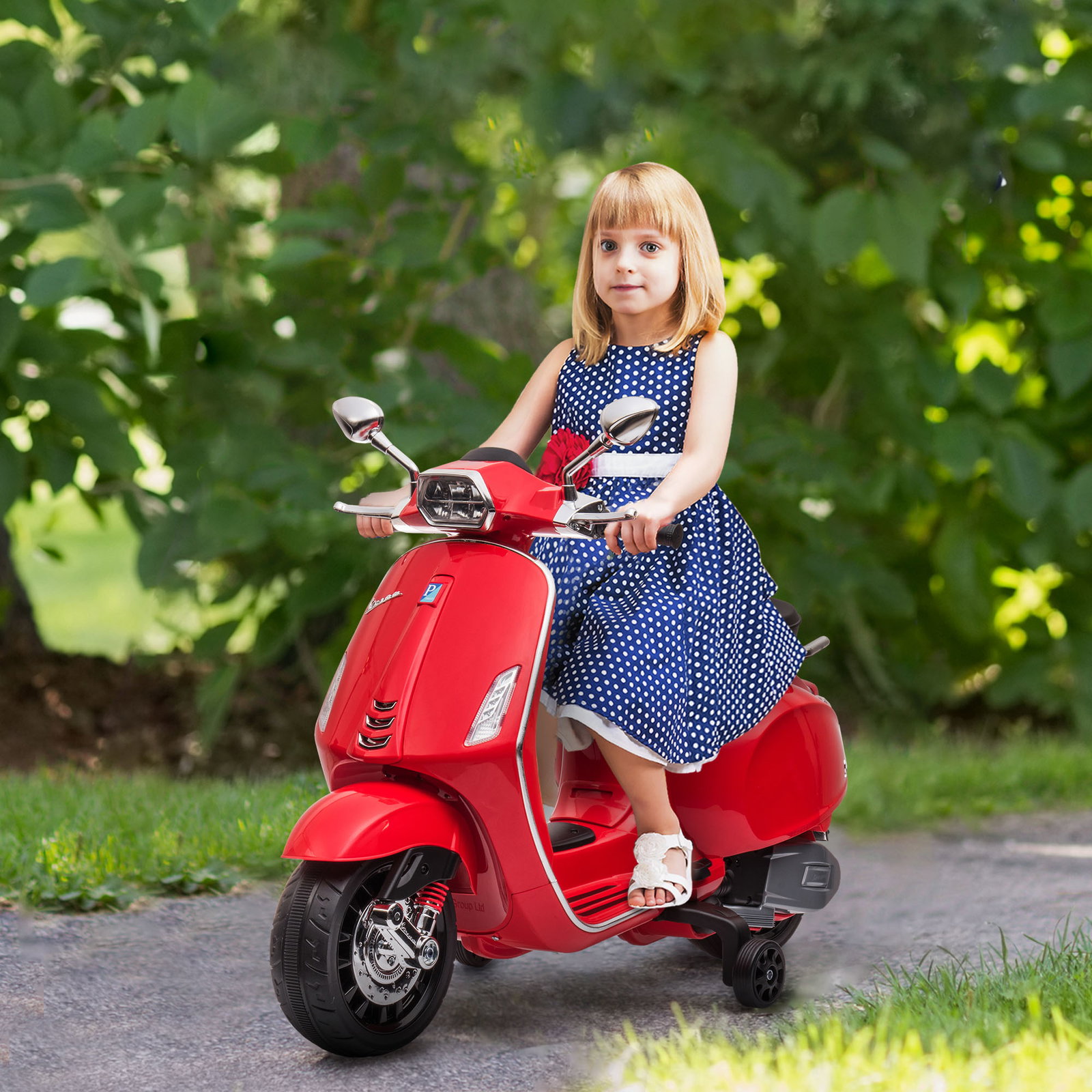 Moto elétrica para crianças de 3-6 anos com licença vespa com USB mp3 luz LED rádio fm velocidade 3 km/h vermelho