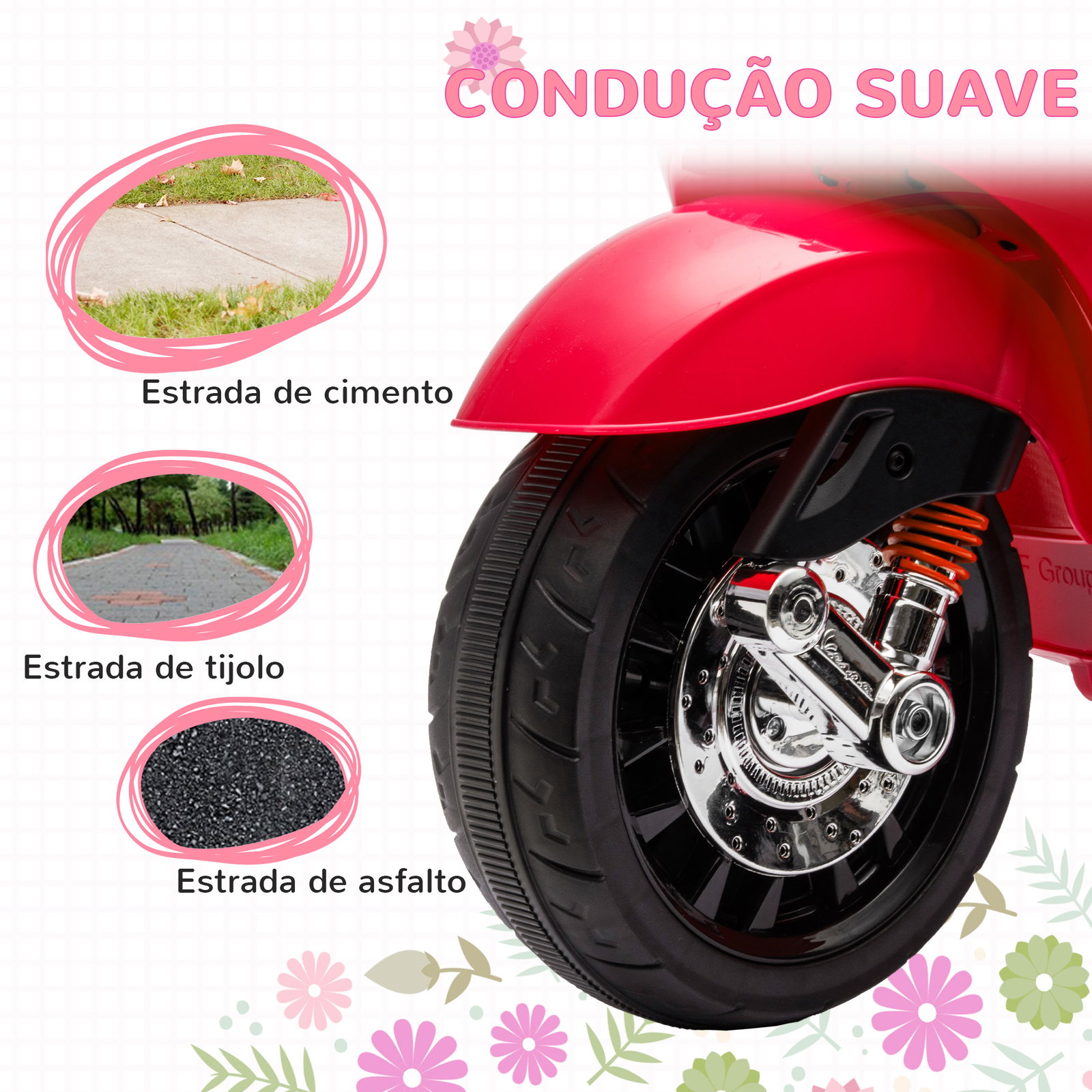 Moto elétrica para crianças de 3-6 anos com licença vespa com USB mp3 luz LED rádio fm velocidade 3 km/h vermelho