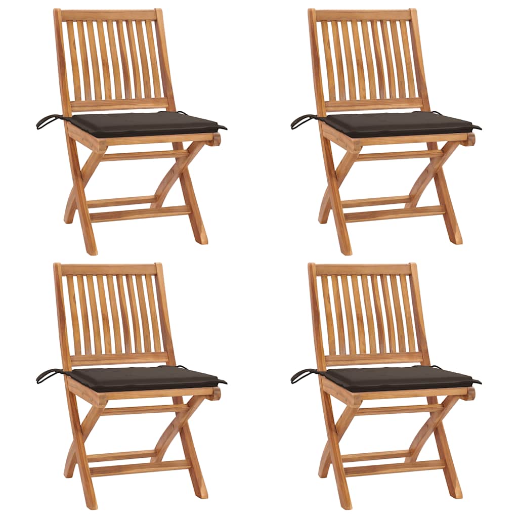 Cadeiras de jardim dobráveis c/ almofadões 4 pcs teca maciça
