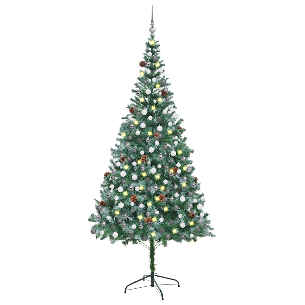 Árvore natal artificial pré-iluminada c/ bolas e pinhas 210 cm