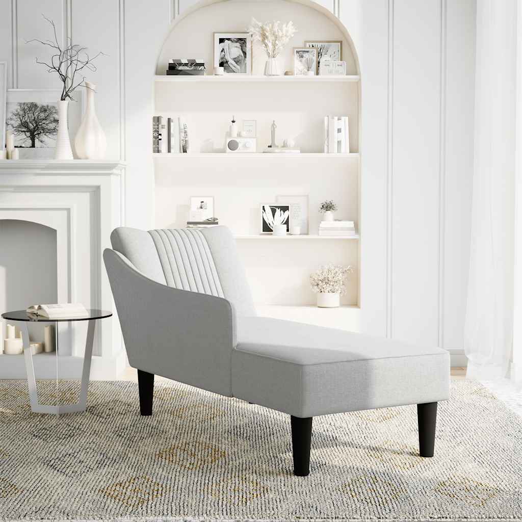 Chaise lounge com apoio de braço direito em tecido cinza nuvem