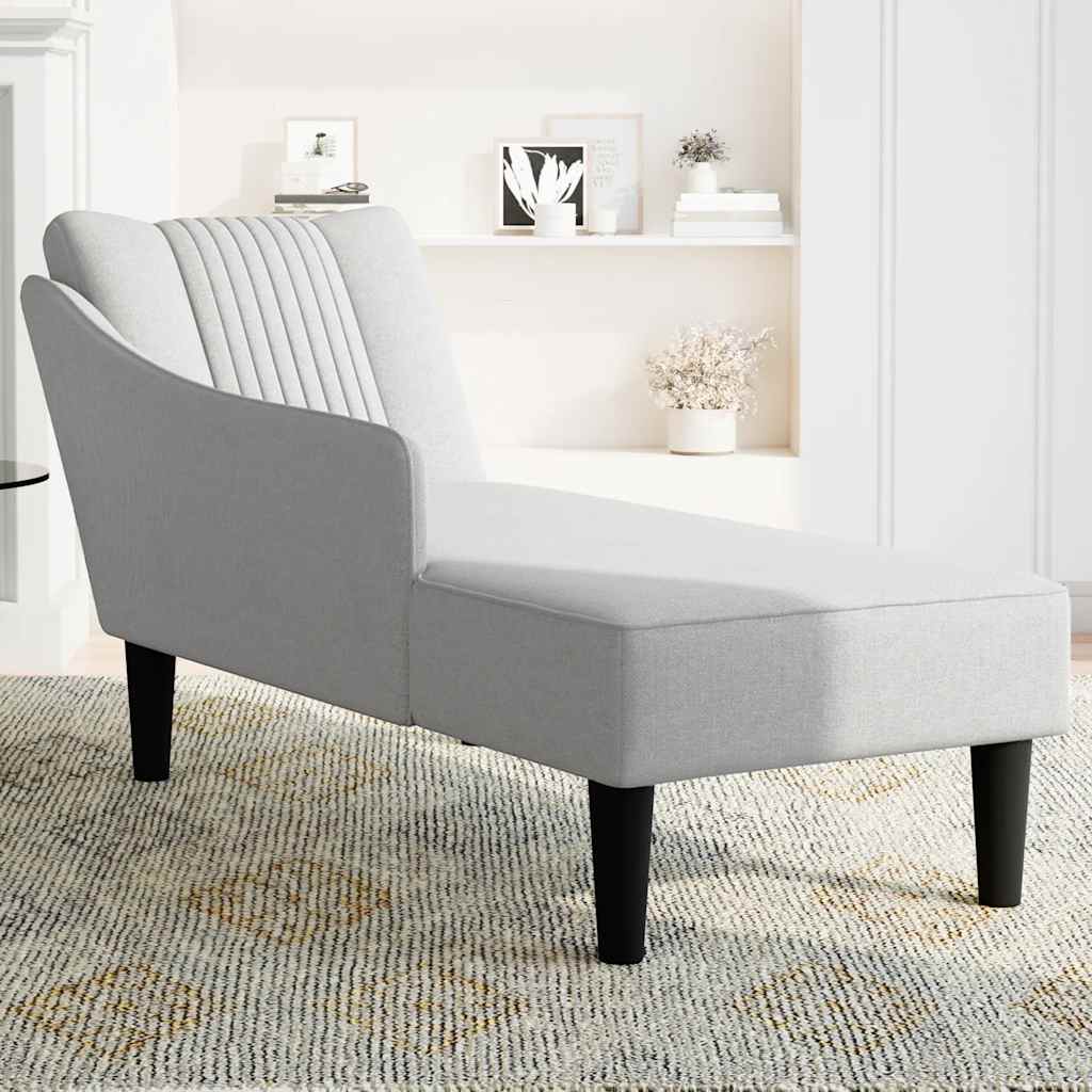 Chaise lounge com apoio de braço direito em tecido cinza nuvem