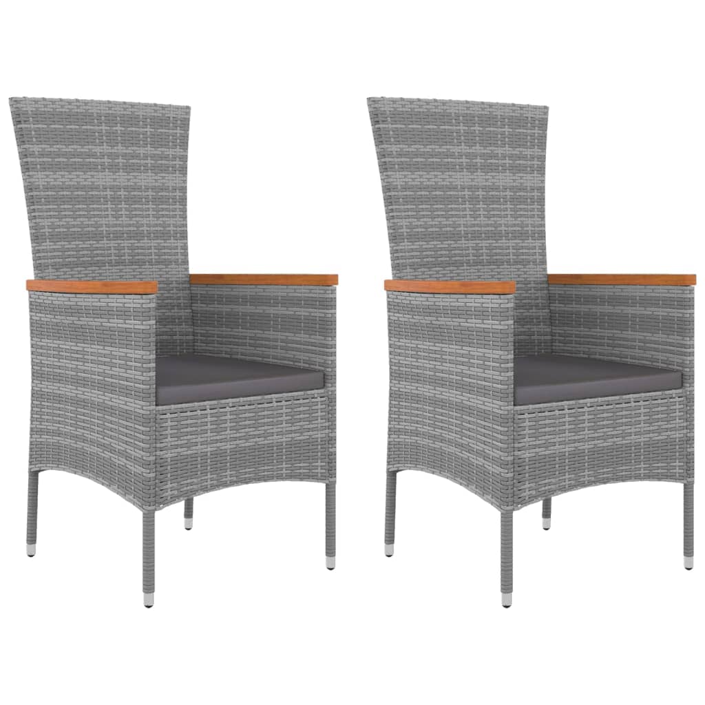 3 Pcs conjunto lounge de jardim vime PE/acácia maciça cinza
