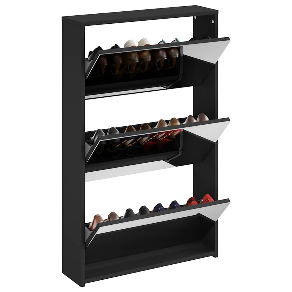 Sapateira com espelho 3 camadas preto 63x17x102,5 cm