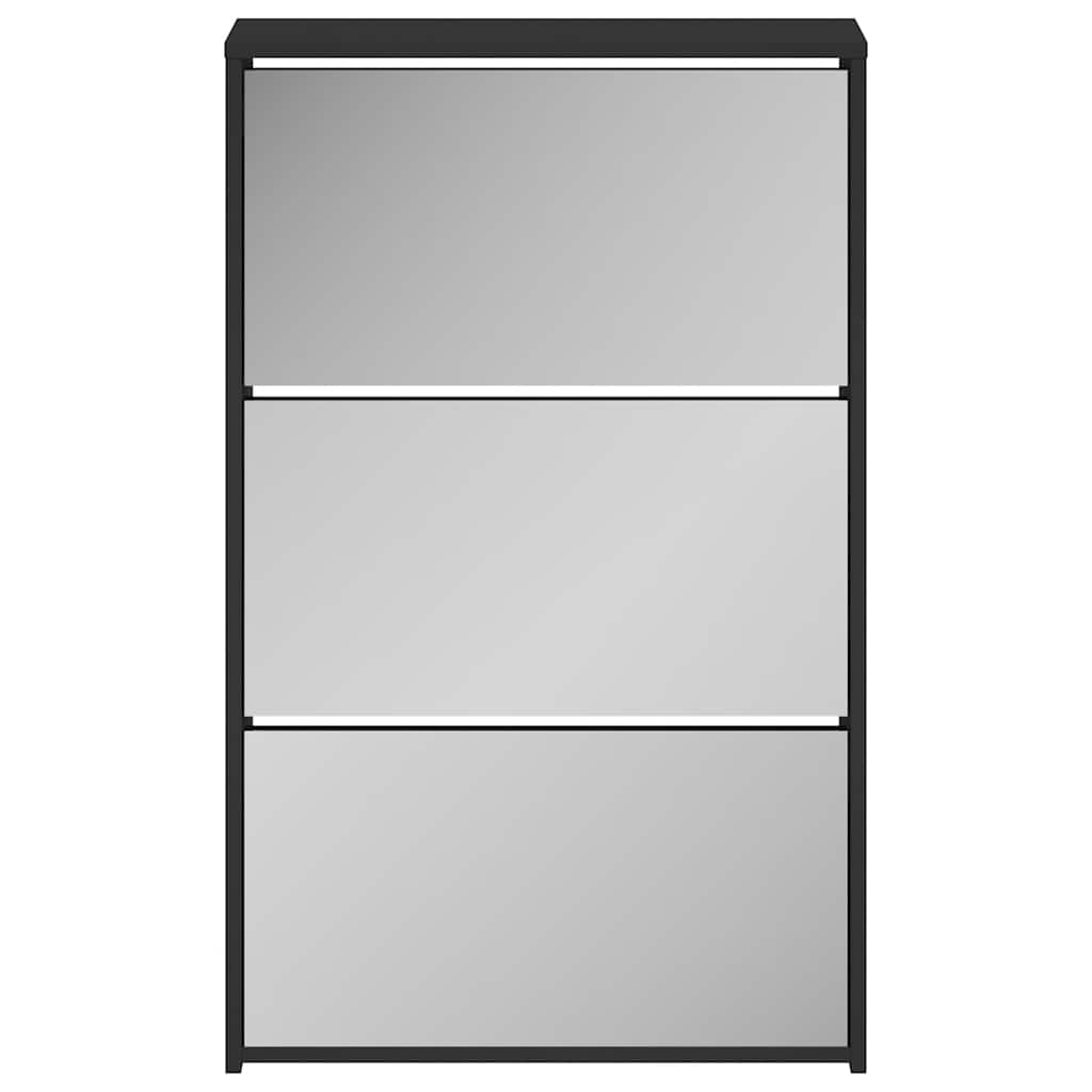 Sapateira com espelho 3 camadas preto 63x17x102,5 cm