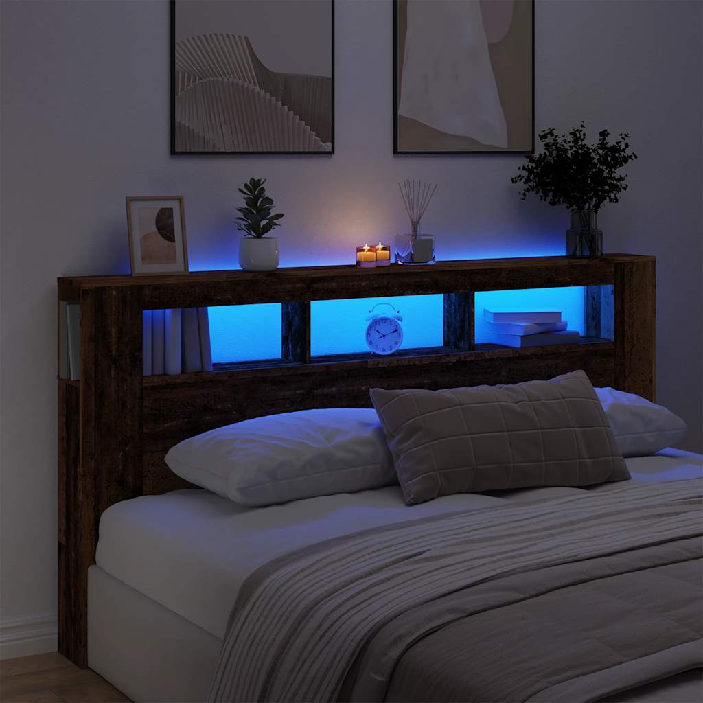 Cabeceira c/ leds 200x18,5x103,5cm deriv. madeira madeira velha