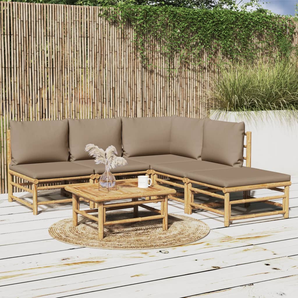 6 Pcs conj. lounge jardim bambu almofadões cinzento-acastanhado