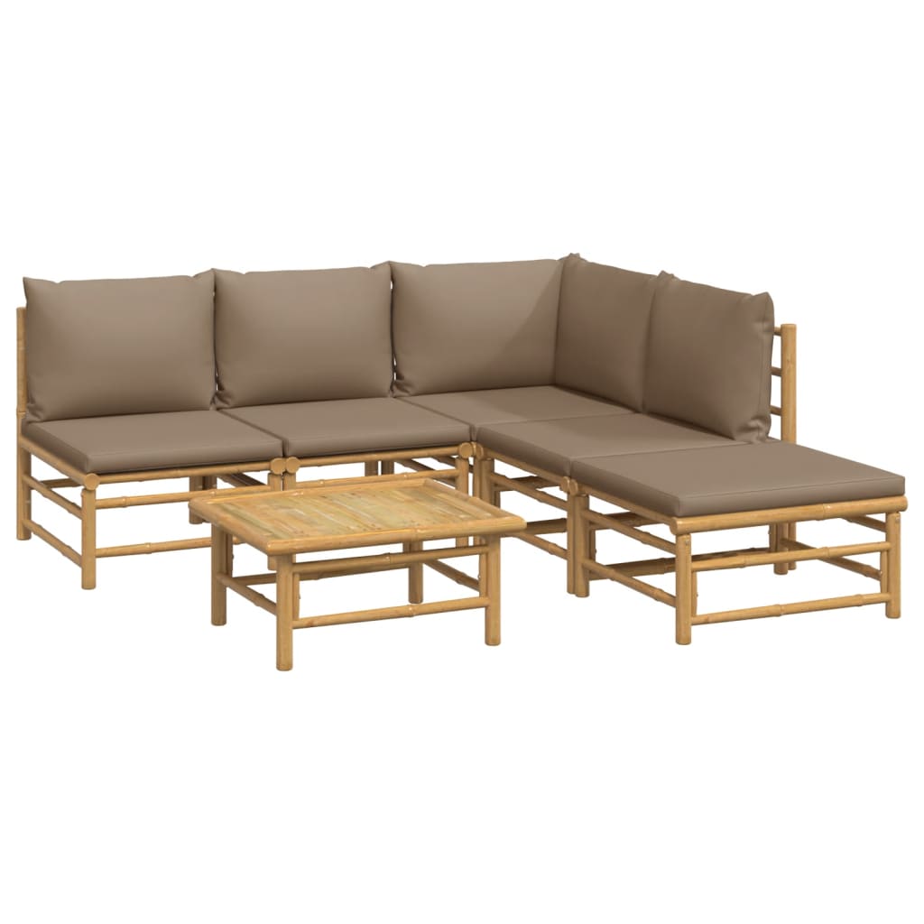 6 Pcs conj. lounge jardim bambu almofadões cinzento-acastanhado