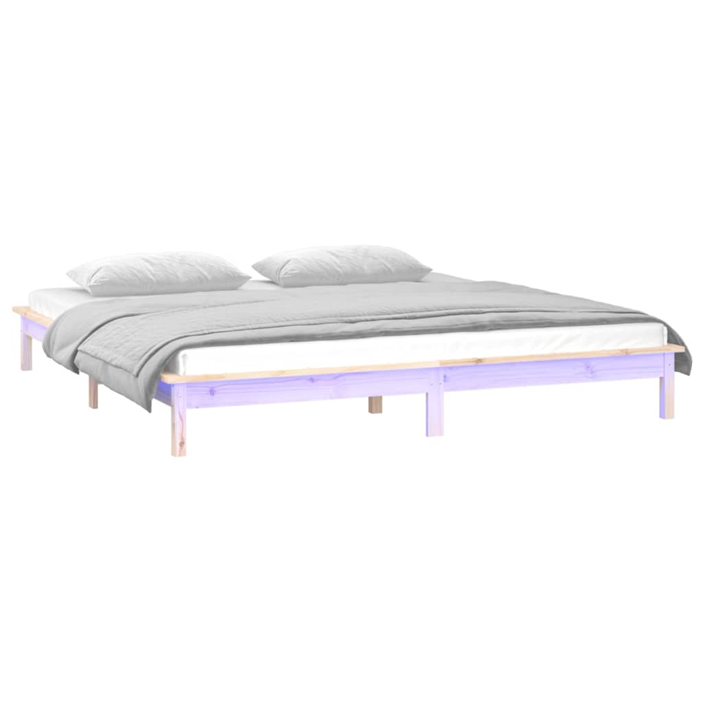 Estrutura de cama de casal c/ LED 135x190 cm madeira maciça