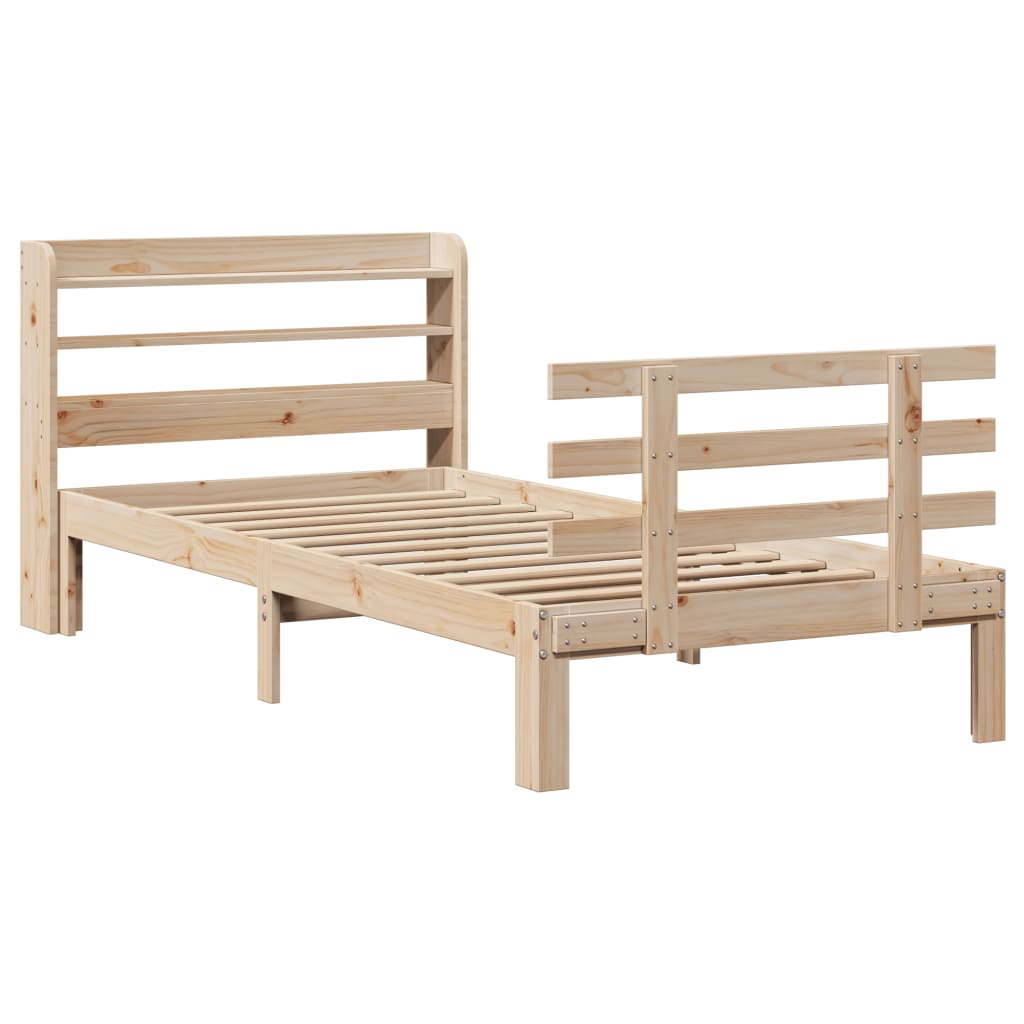 Estrutura de cama com cabeceira 100x200cm pinho maciço