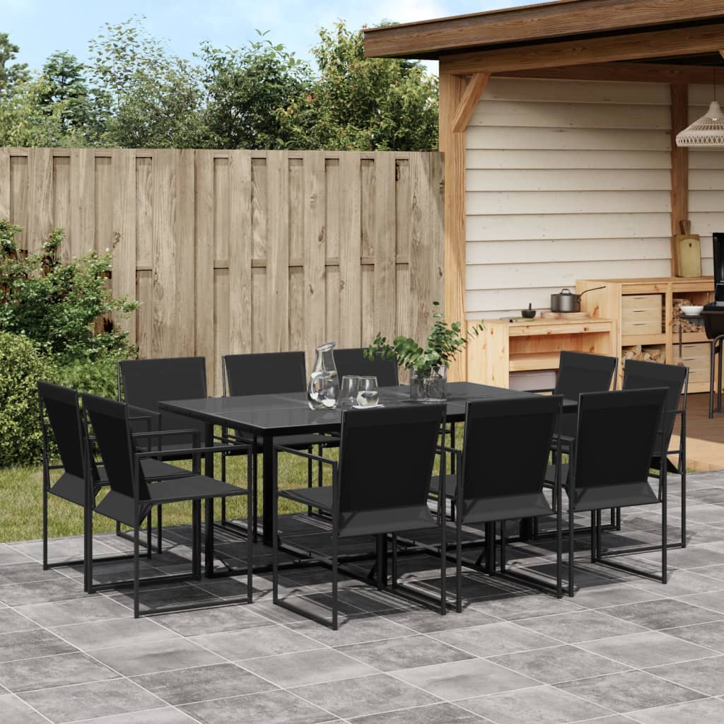 11 Pcs conjunto de jantar para jardim textilene preto