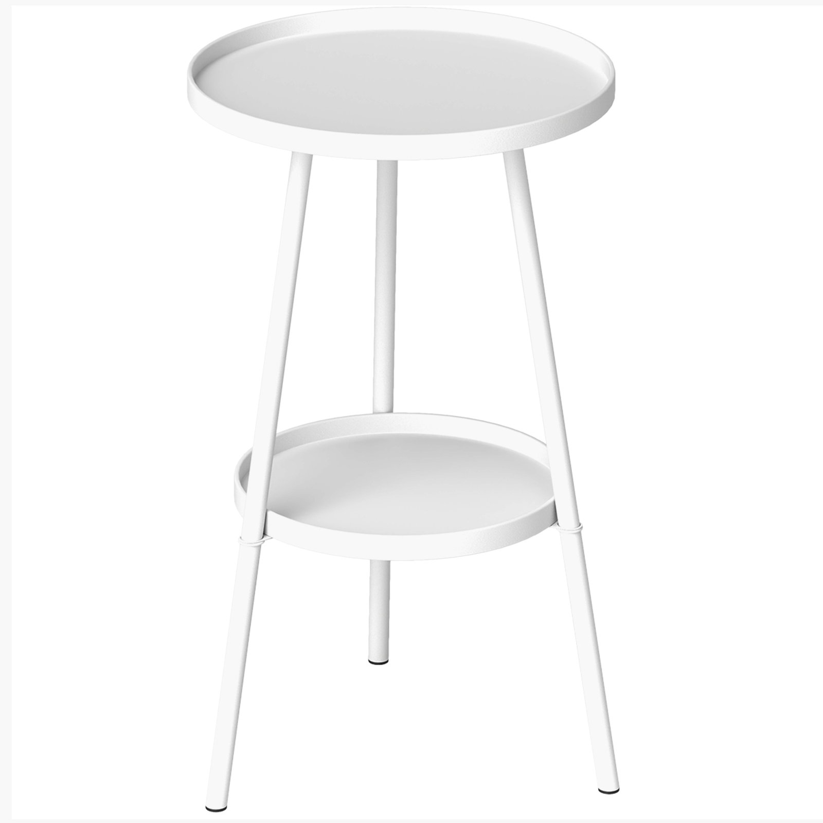 Mesa de jardim redonda de 2 níveis mesa de exterior ø32x51 cm com bandeja inferior e estrutura de metal branco