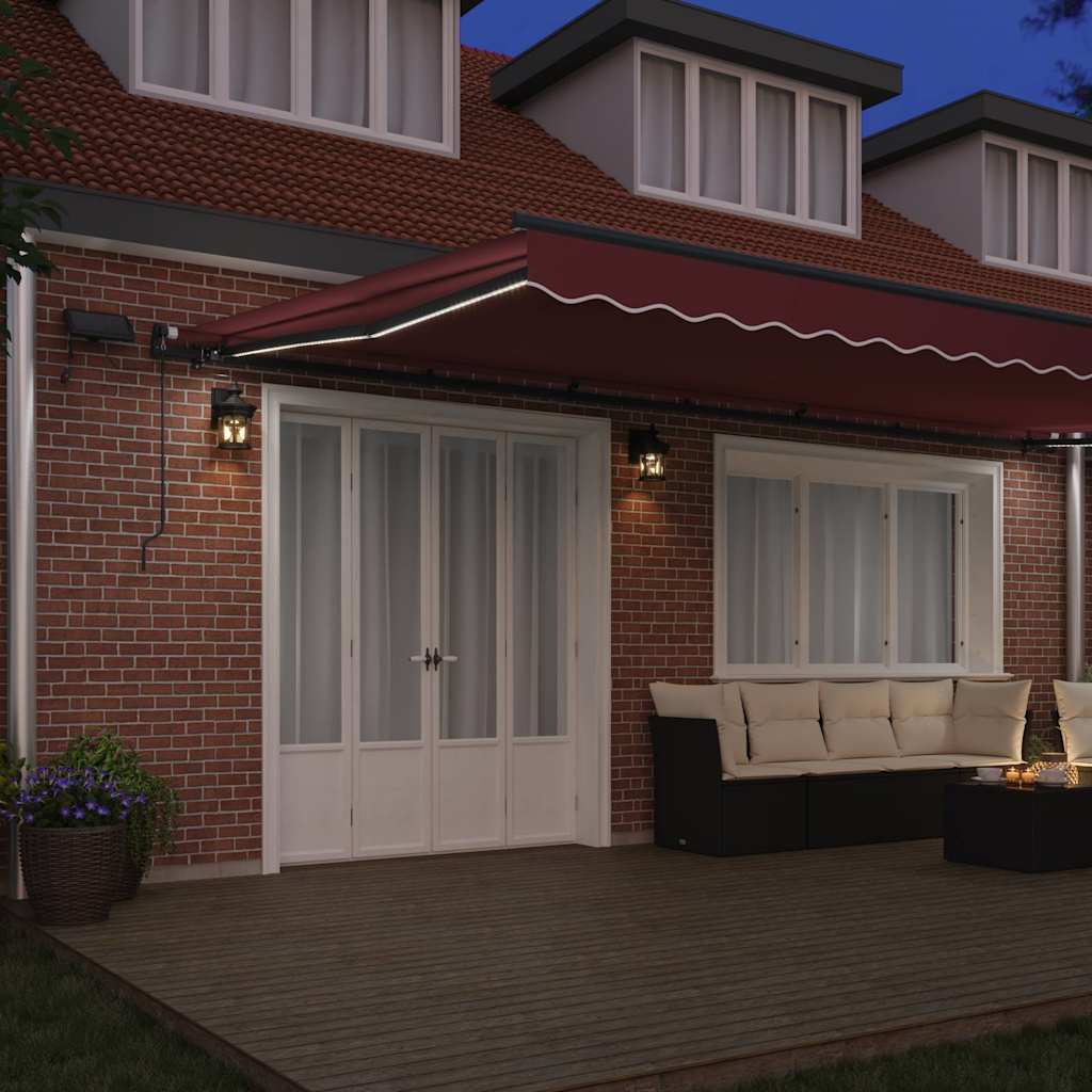 Toldo retrátil manual com luzes LED 600x300 cm bordô
