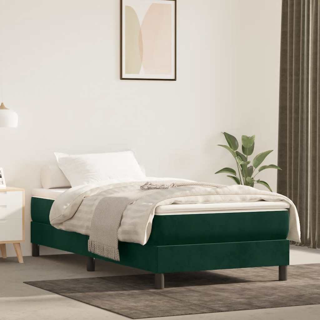 Estrutura de cama com molas 100x200 cm veludo verde-escuro