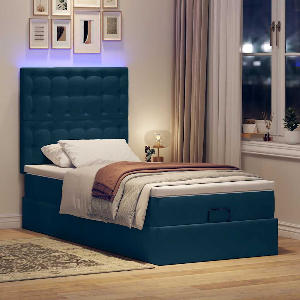 Estrutura cama otomana colchões 80x200 cm veludo azul escuro