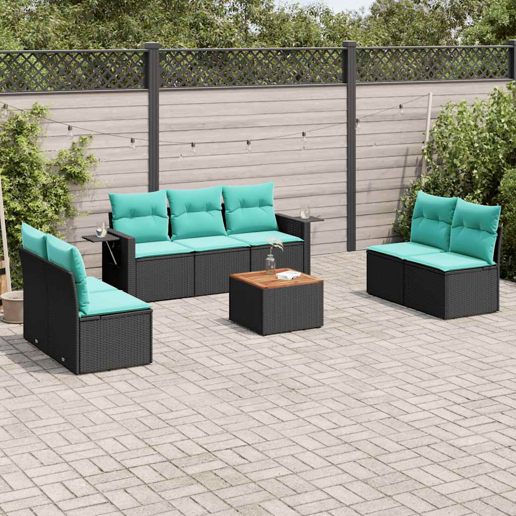 Conjunto de sofá de jardim com 8 peças e almofadas em rattan sintético preto