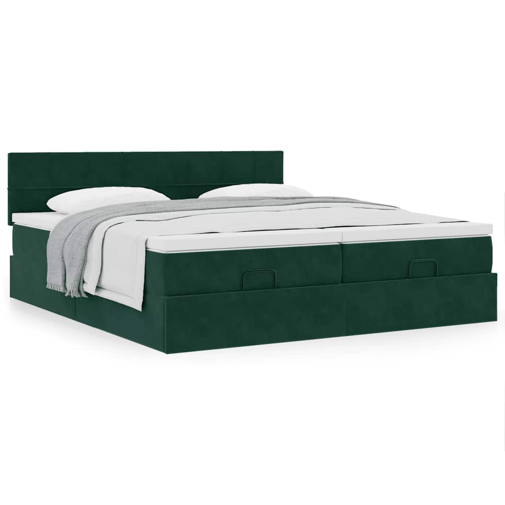 Estrutura de cama otomana com colchão verde escuro veludo