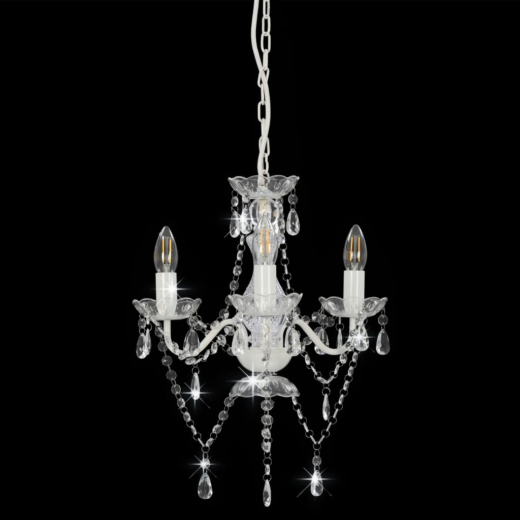 Lustre com contas redondo 3 x e14 branco