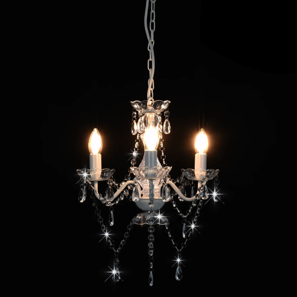 Lustre com contas redondo 3 x e14 branco