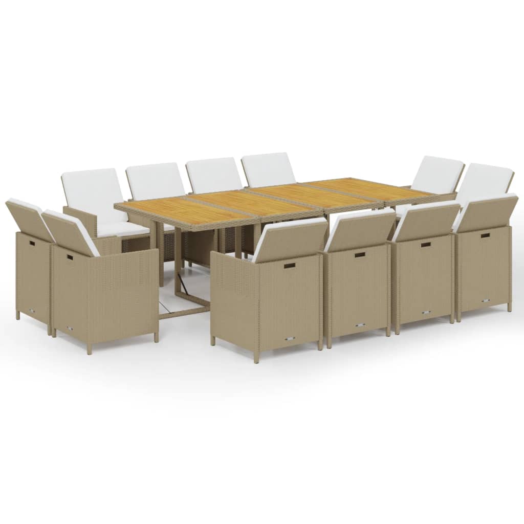 13 Pcs conjunto jantar p/ jardim c/ almofadões vime PE bege