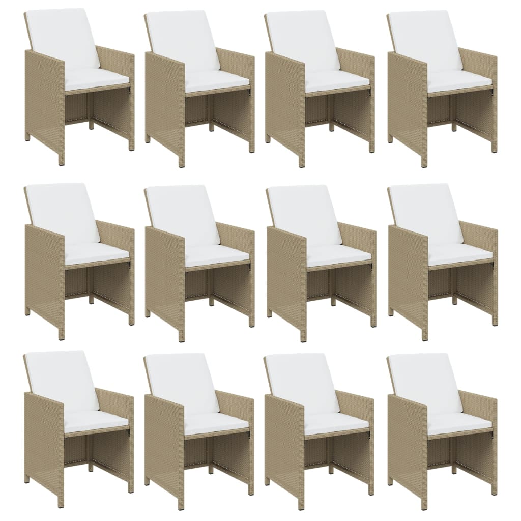 13 Pcs conjunto jantar p/ jardim c/ almofadões vime PE bege