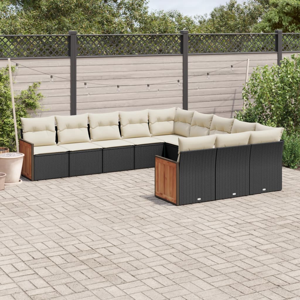 11 Pcs conjunto sofás de jardim c/ almofadões vime PE preto