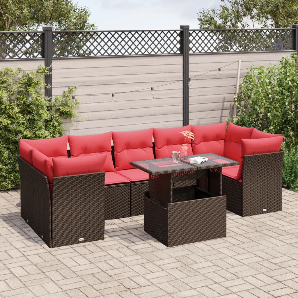 Conjunto de sofá de jardim com 8 peças e almofadas em rattan sintético marrom