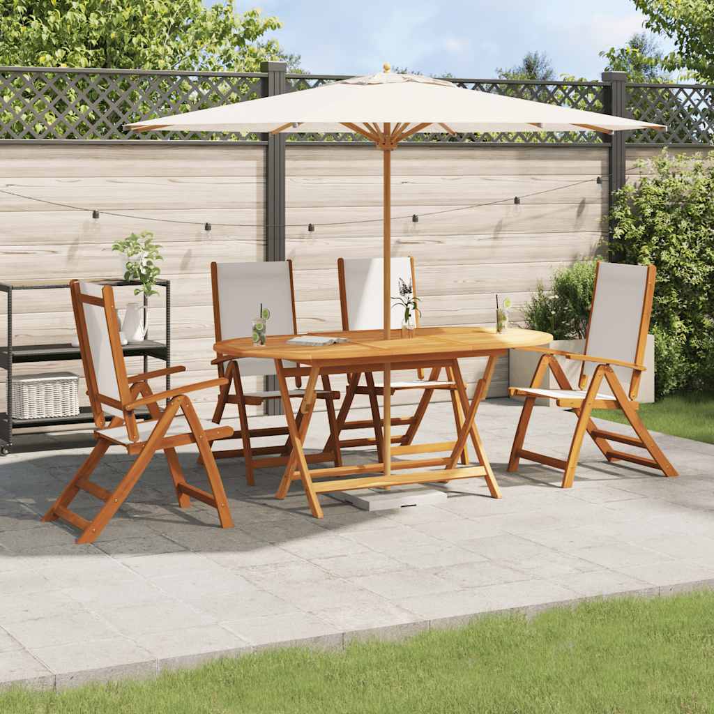 5 Pcs conjunto de jantar para jardim acácia maciça e textilene