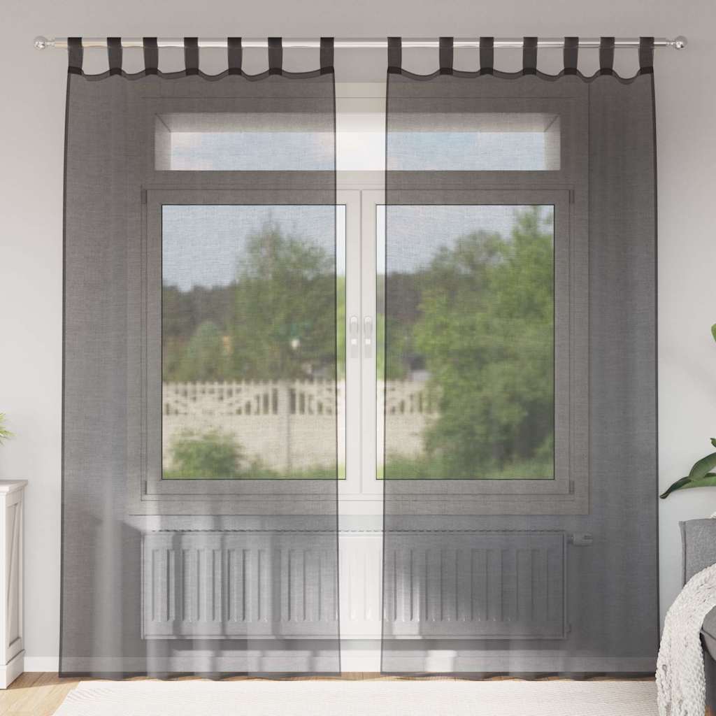 Cortinas de voile com aba 2 pcs preto