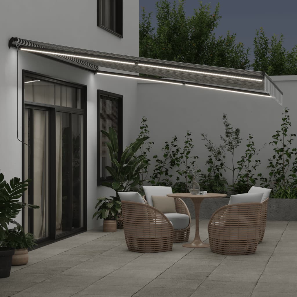 Toldo retrátil manual com luzes leds 400x350cm antracite/branco