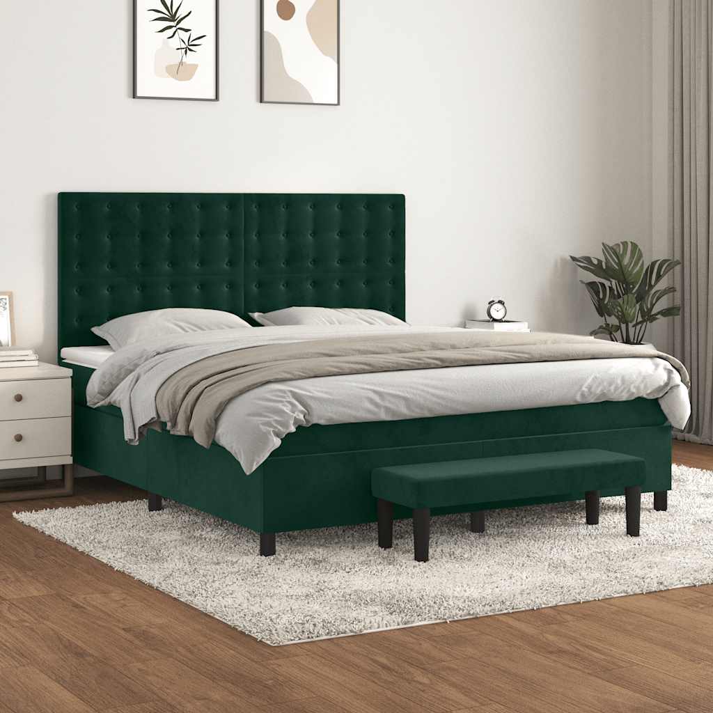 Cama com molas/colchão 160x200 cm veludo verde-escuro