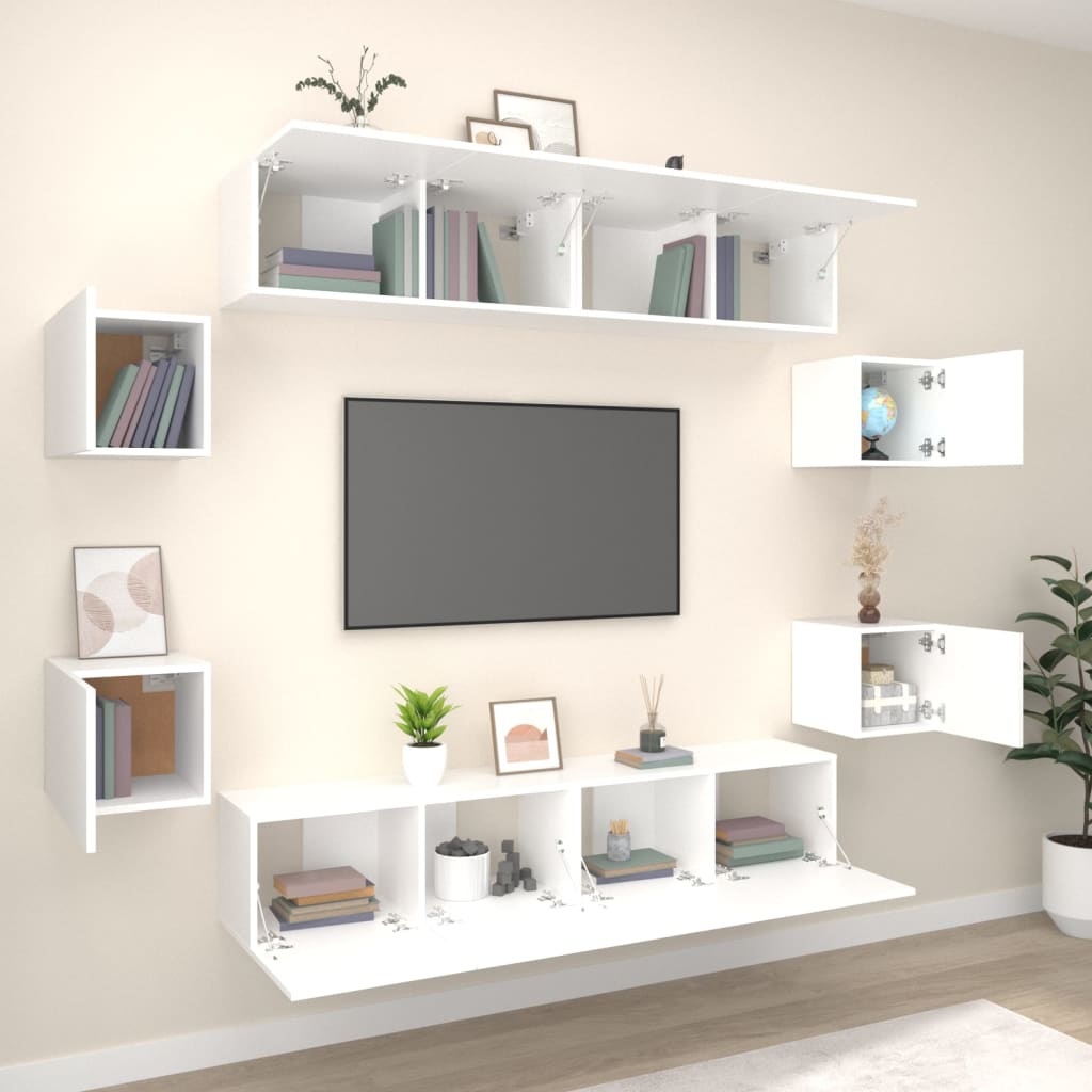 Conjunto móveis de TV 8 pcs madeira processada branco