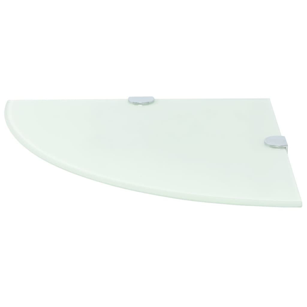 Prateleira canto, suportes cromados, vidro branco 35x35cm