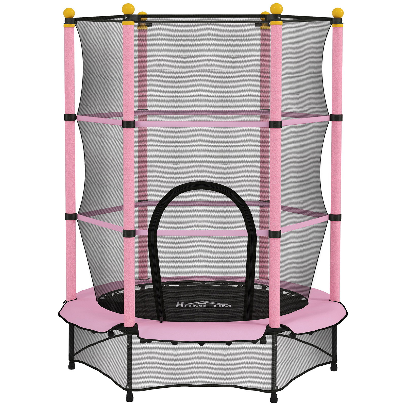 Trampolim para crianças com rede de segurança e estrutura de aço para interiores e exteriores carga 50kg ø140x190 cm rosa