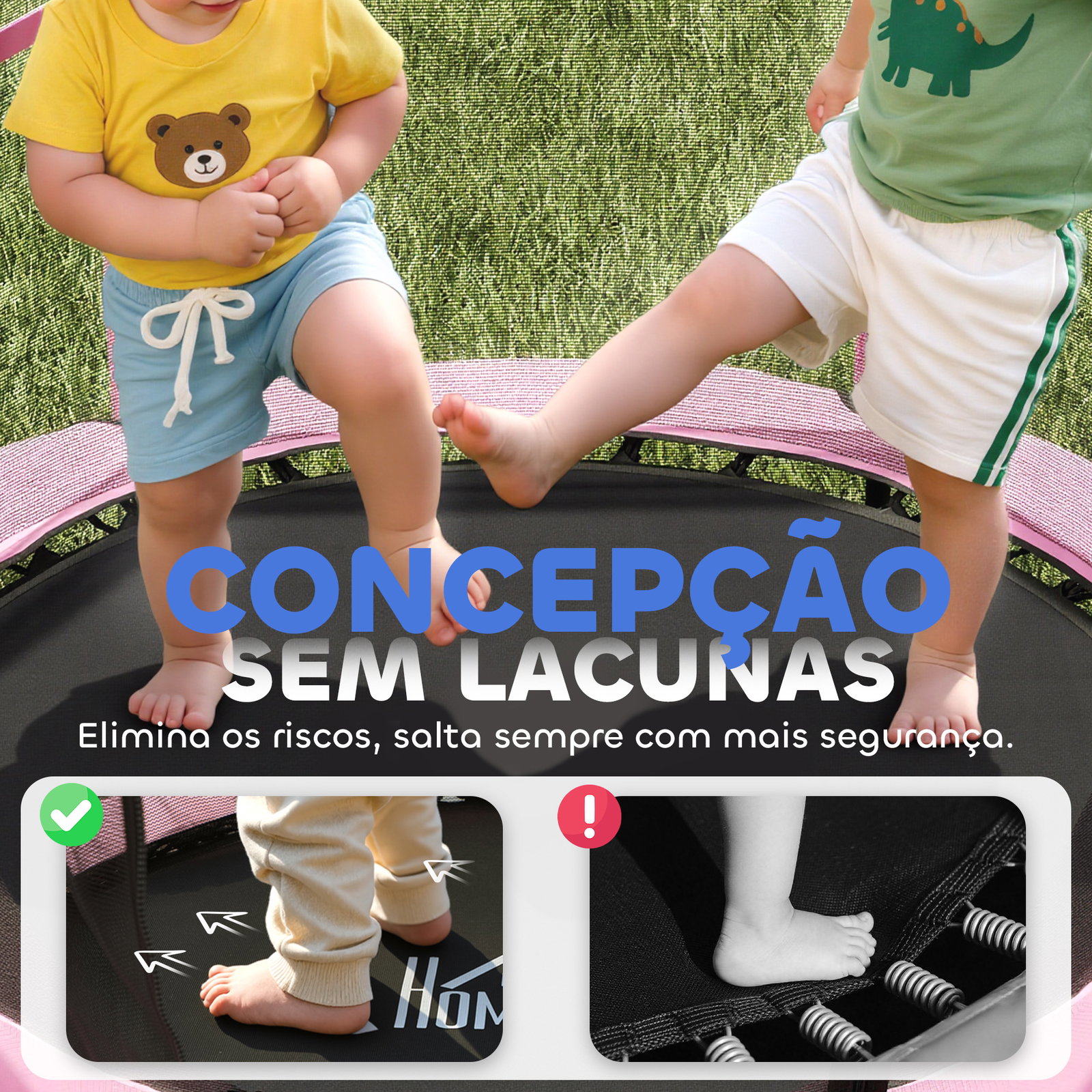 Trampolim para crianças com rede de segurança e estrutura de aço para interiores e exteriores carga 50kg ø140x190 cm rosa