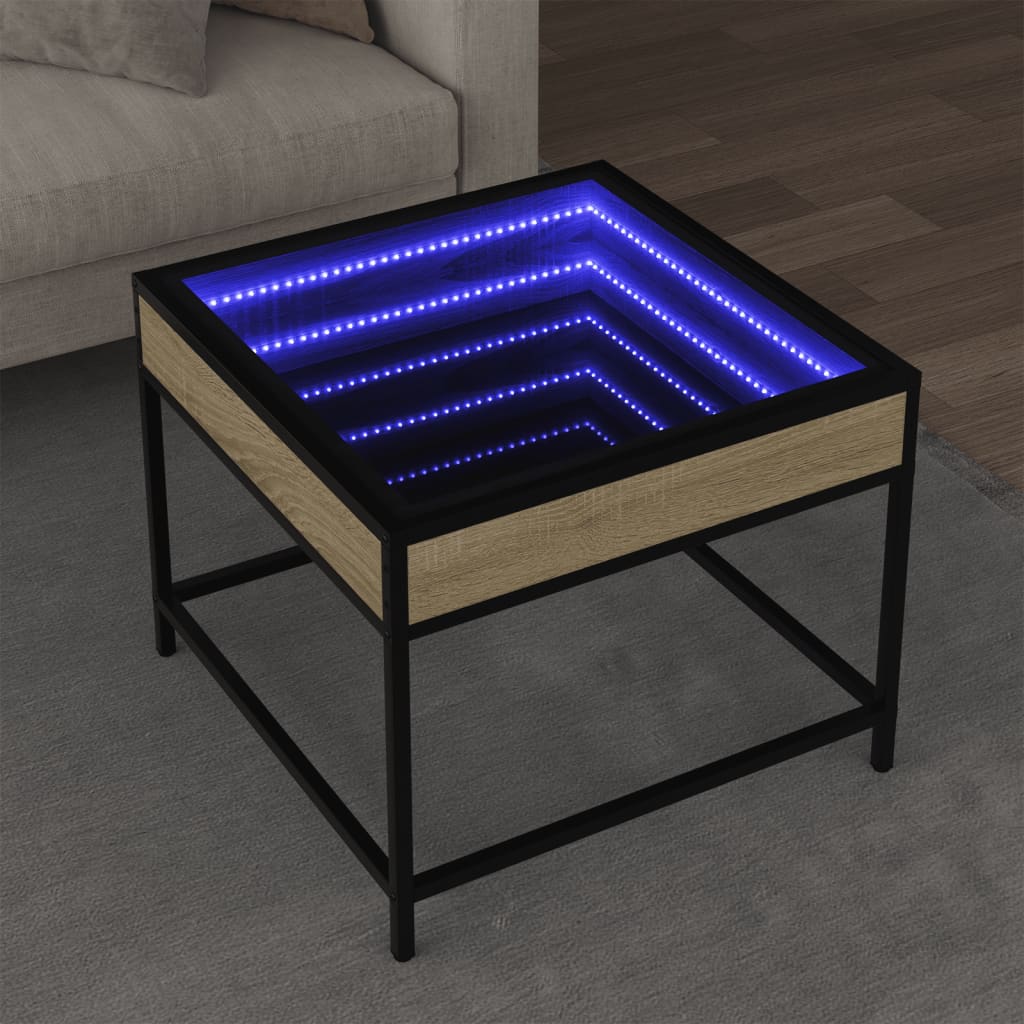 Mesa de centro luzes LED infinity 50x50x41 cm carvalho sonoma