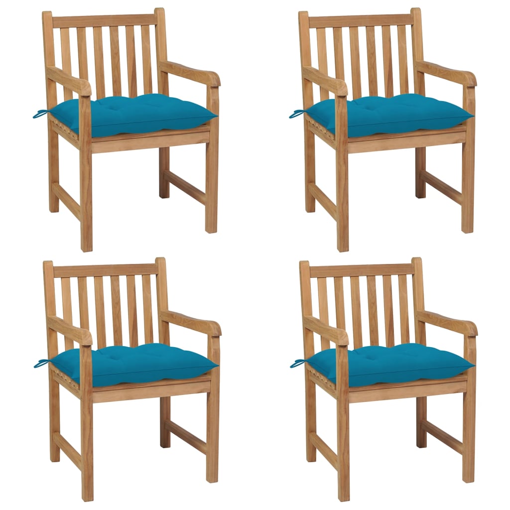 Cadeiras de jardim c/ almofadões azul-claro 4 pcs teca maciça