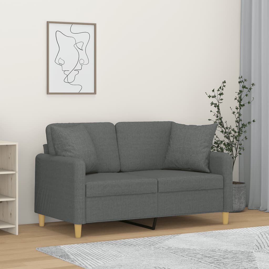 Sofá 2 lugares +almofadas decorativas 120cm tecido cinza-escuro