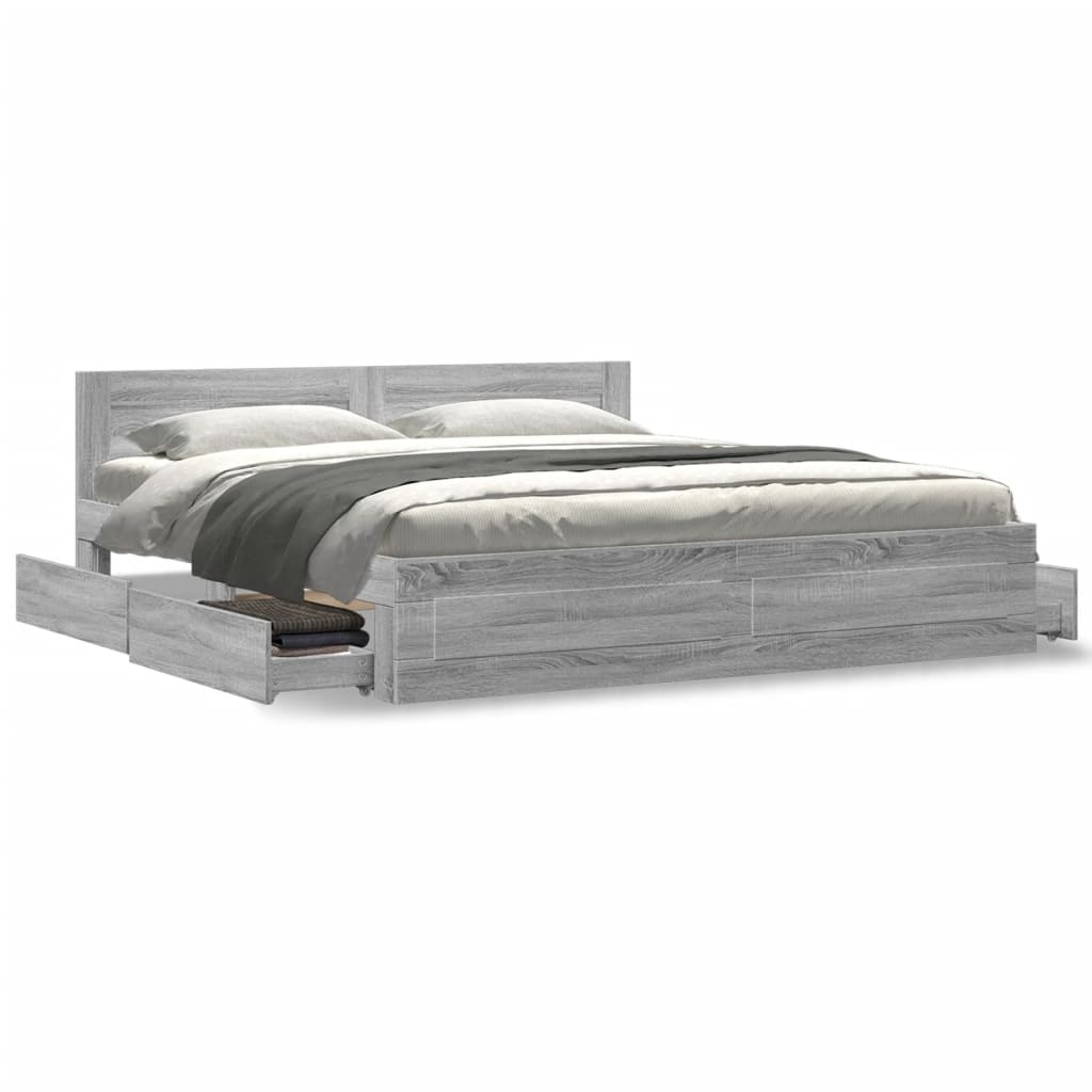 Estrutura de cama c/ cabeceira derivados madeira cinza sonoma