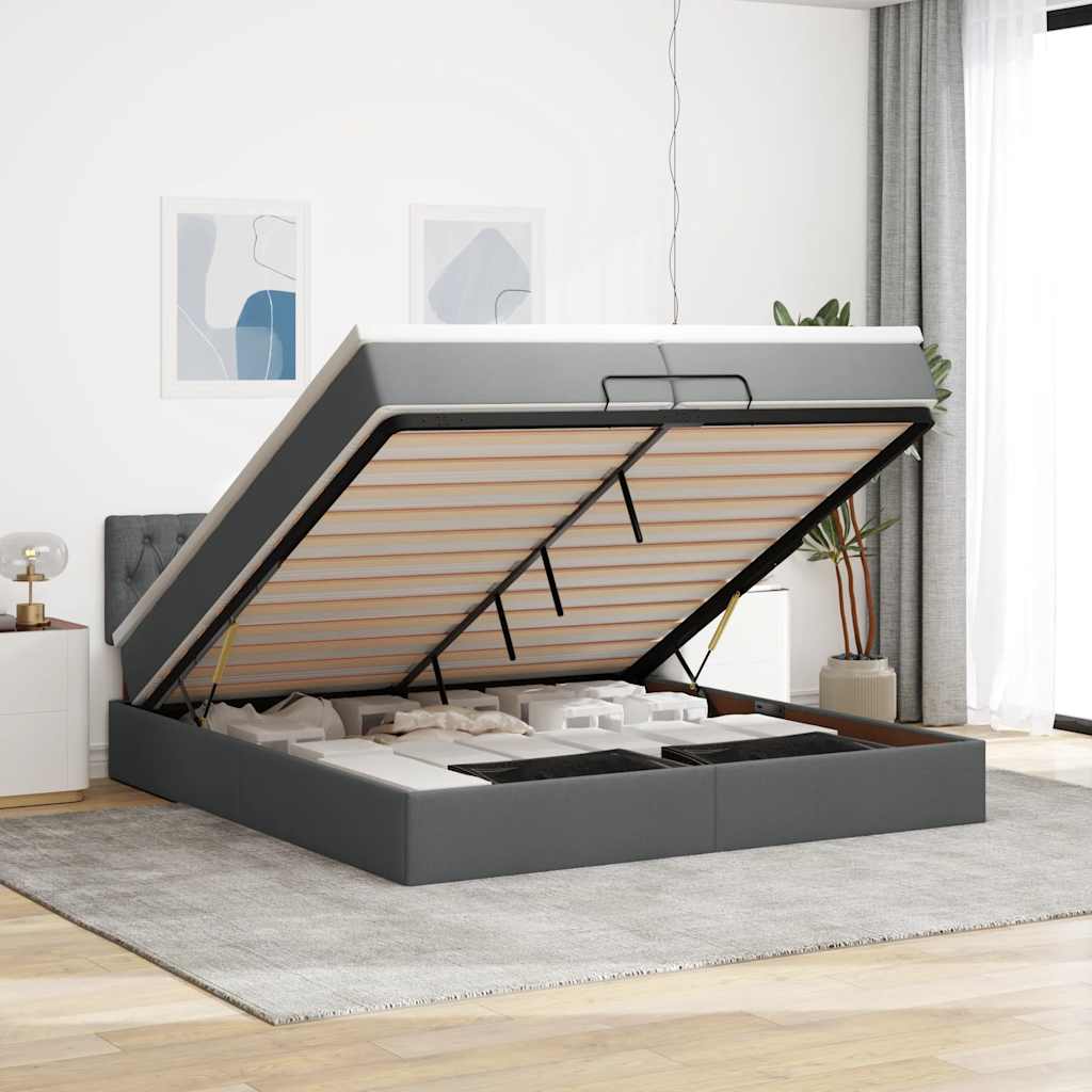 Estrutura de cama otomana com colchão 200x200cm cinzento-escuro