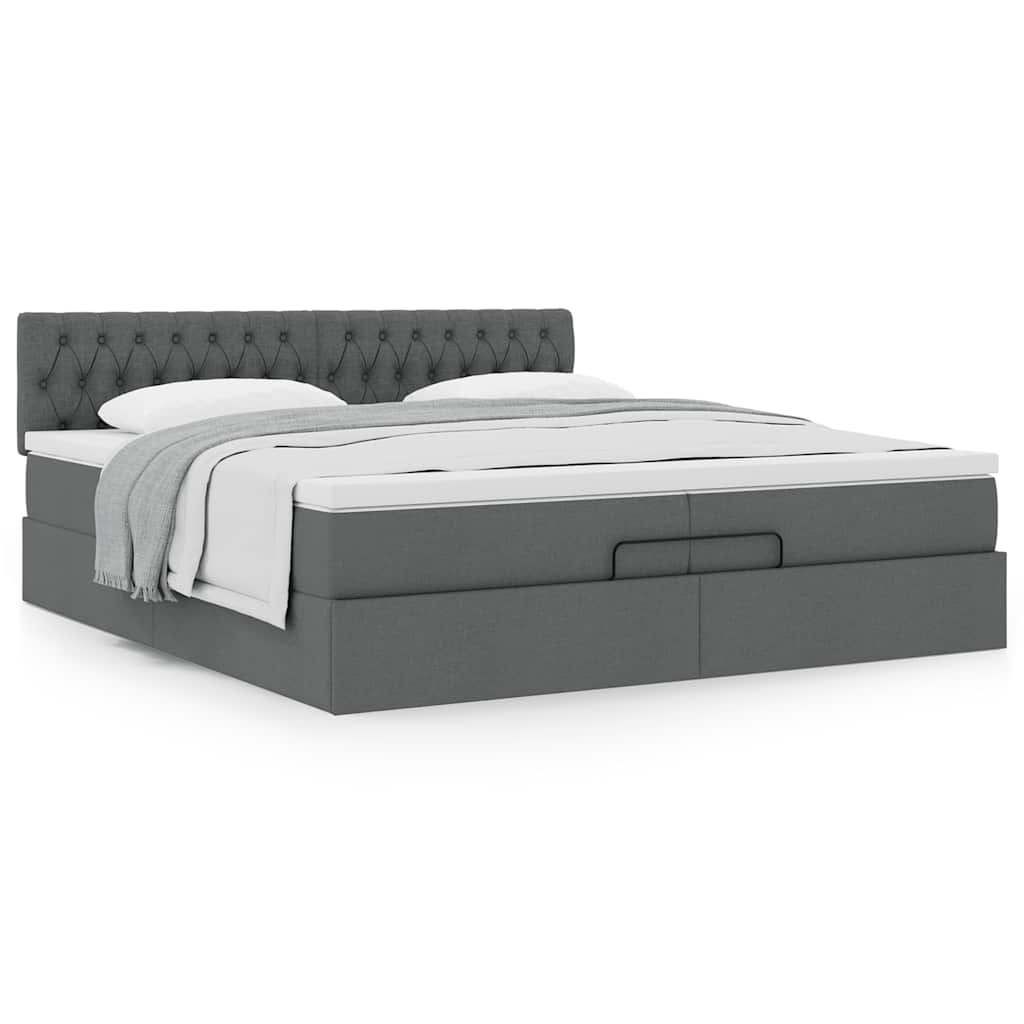 Estrutura de cama otomana com colchão 200x200cm cinzento-escuro