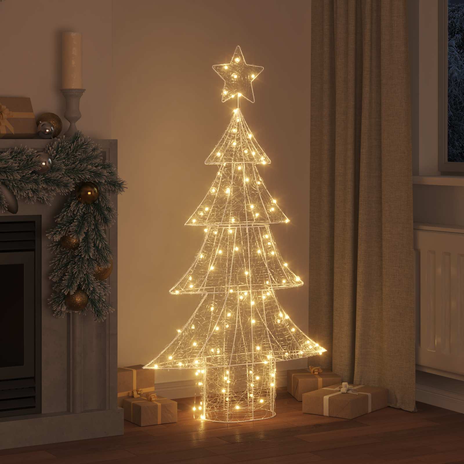 Árvore de natal com 160 leds branco quente 150 cm acrílo