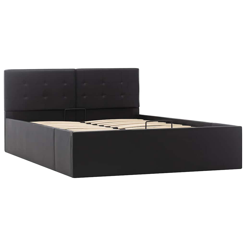 Cama hidráulica c/ arrumação 120x200cm couro artificial preto
