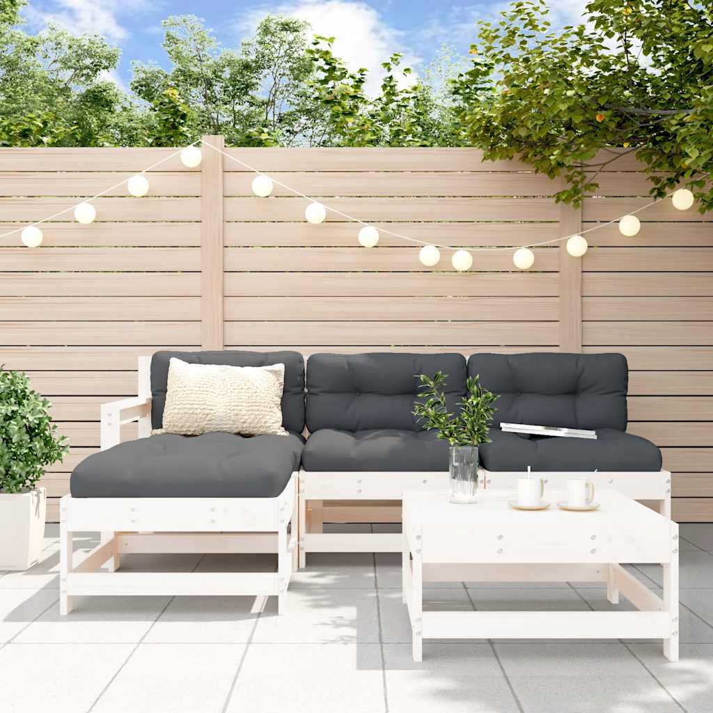 5 Pcs conjunto lounge de jardim madeira de pinho maciça branco