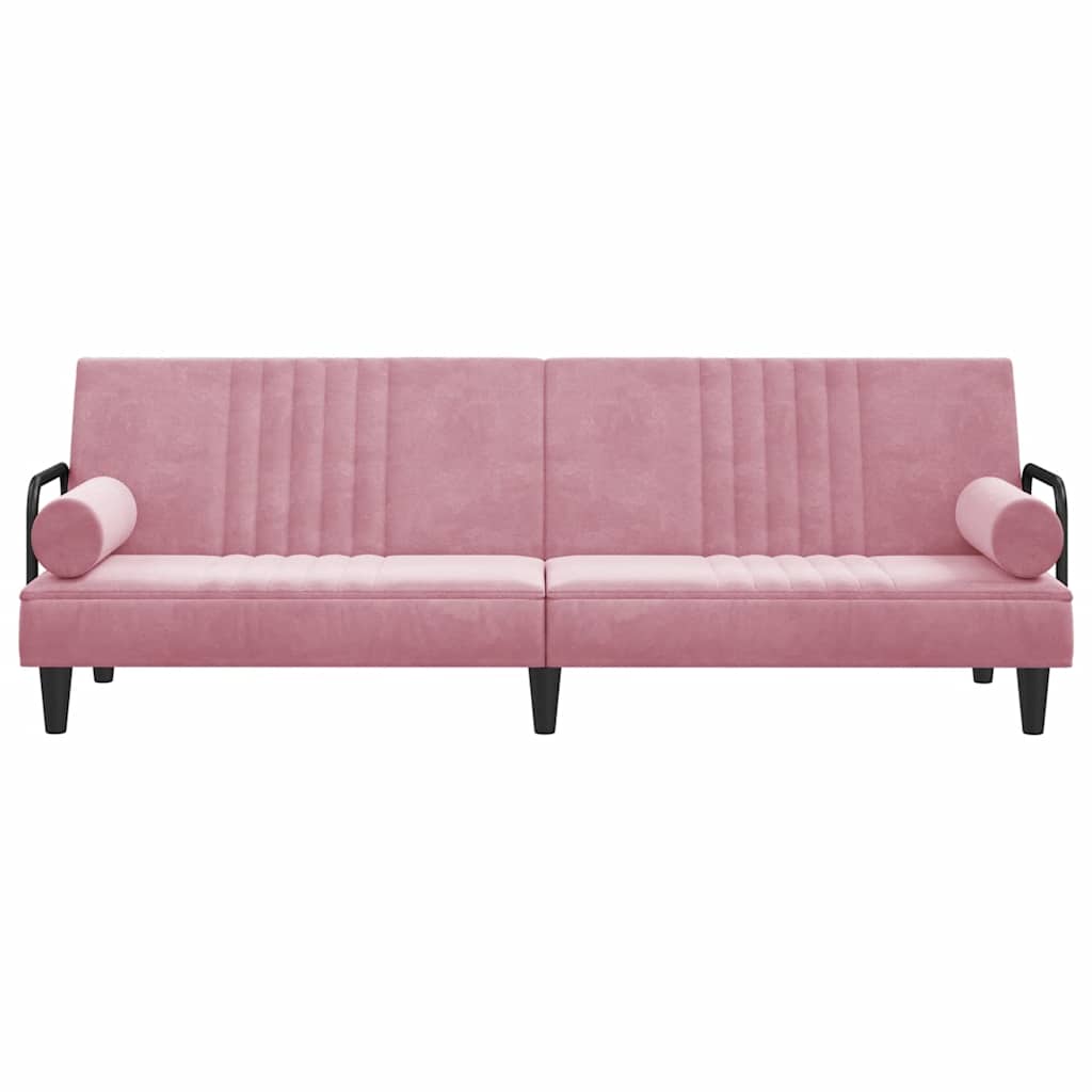 Sofá-cama com apoio de braços veludo rosa