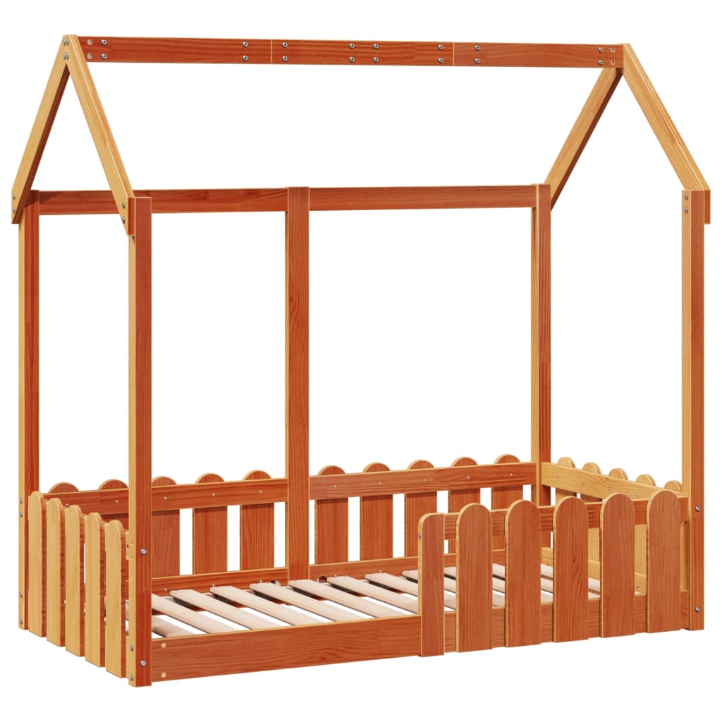 Cama infantil formato casa 70x140 cm pinho maciço castanho-mel