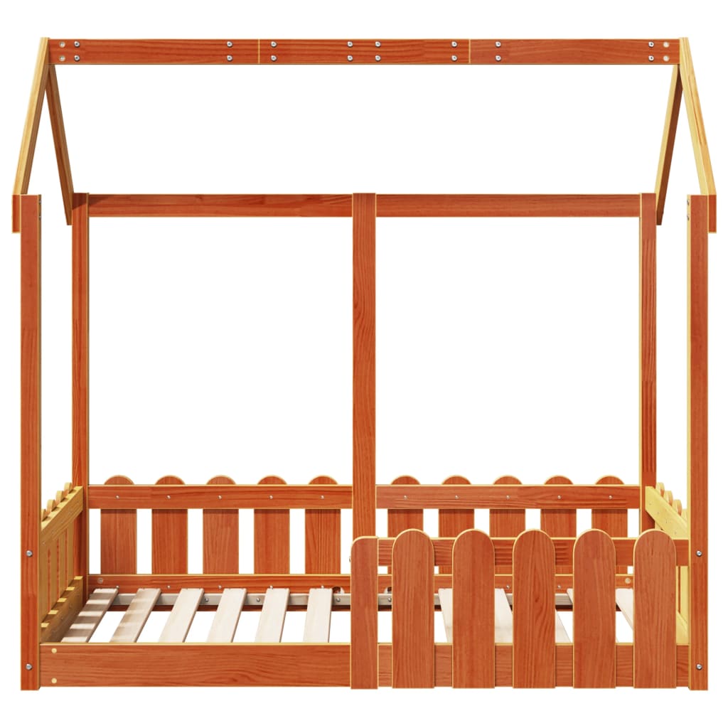 Cama infantil formato casa 70x140 cm pinho maciço castanho-mel